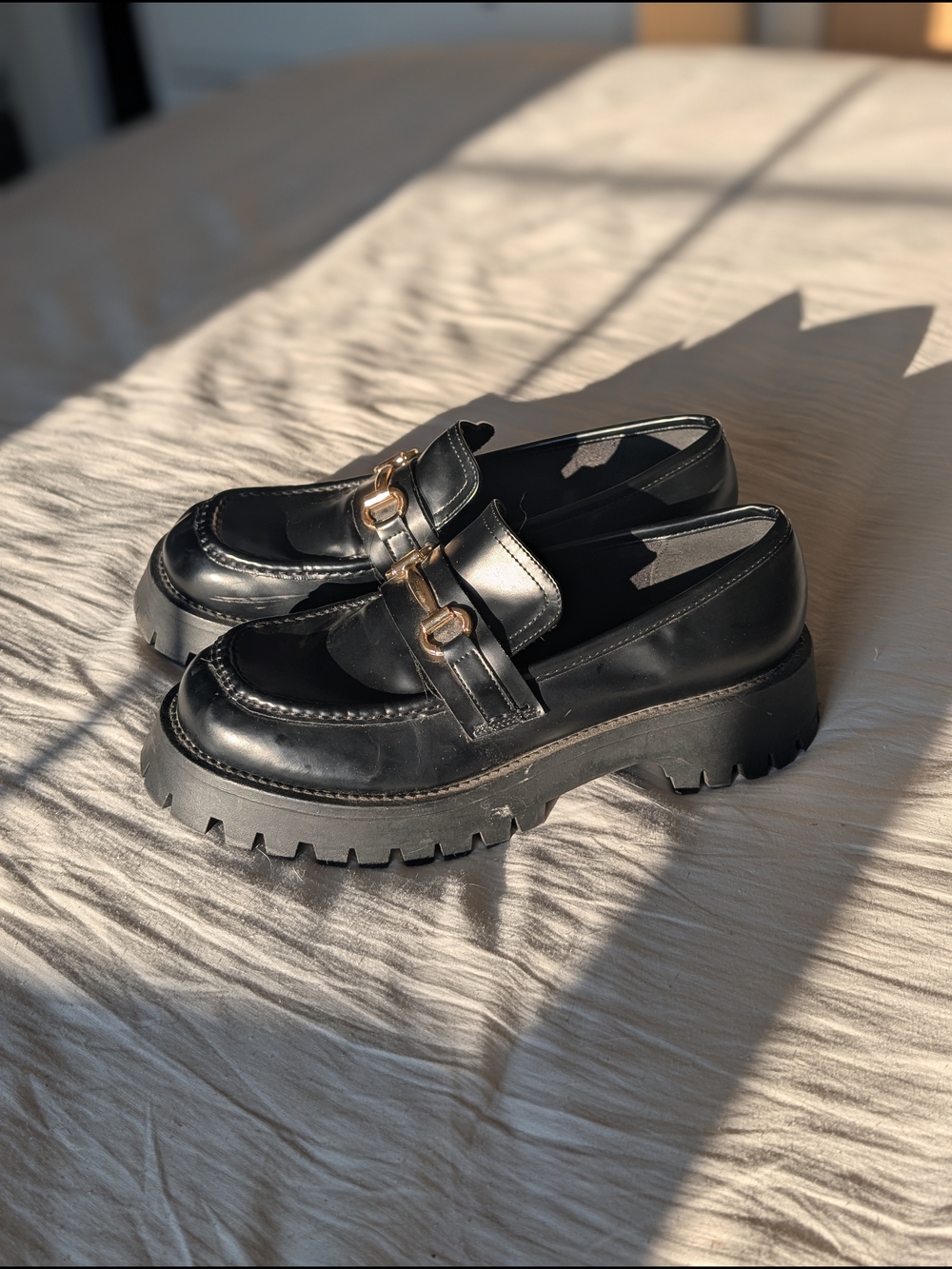 ASOS DESIGN Black Chunky Horsebit Loafers - Women's Size 8
